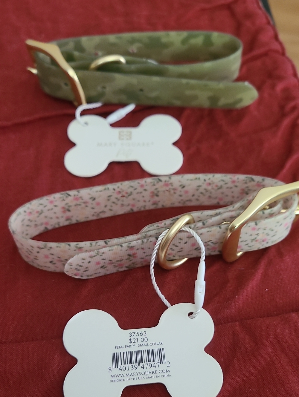 Mary Square Floral Pink Pet Collars with Gold Hardware